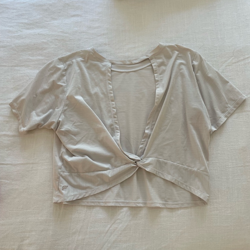 Fabletics White Shirt, Open Back White Cropped - image 1